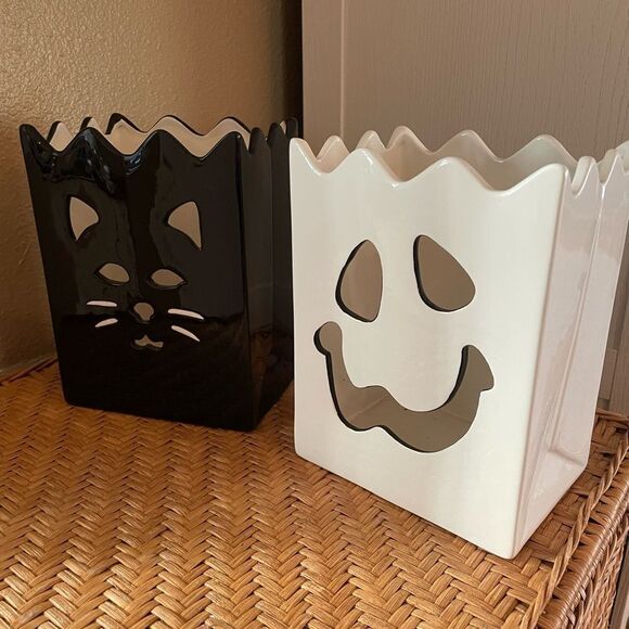 Harry and David Vintage Ghost and Black Cat Large Ceramic Tea Light Candle Boxes - Picture 13 of 13